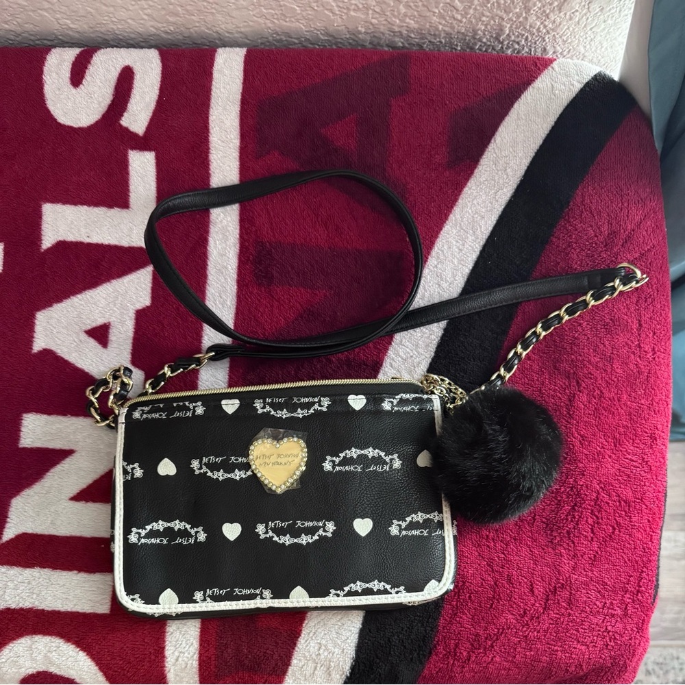 Betsey Johnson Black and White Heart Crossbody Bag